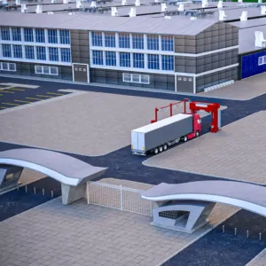 Rendering of the main building and the truck entrance