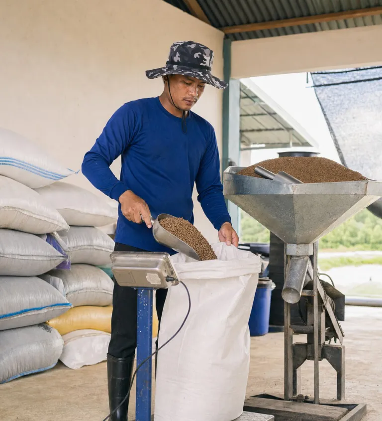 Weighing out a batch of feed