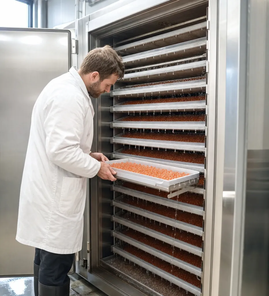 Egg incubation cabinet in the hatchery