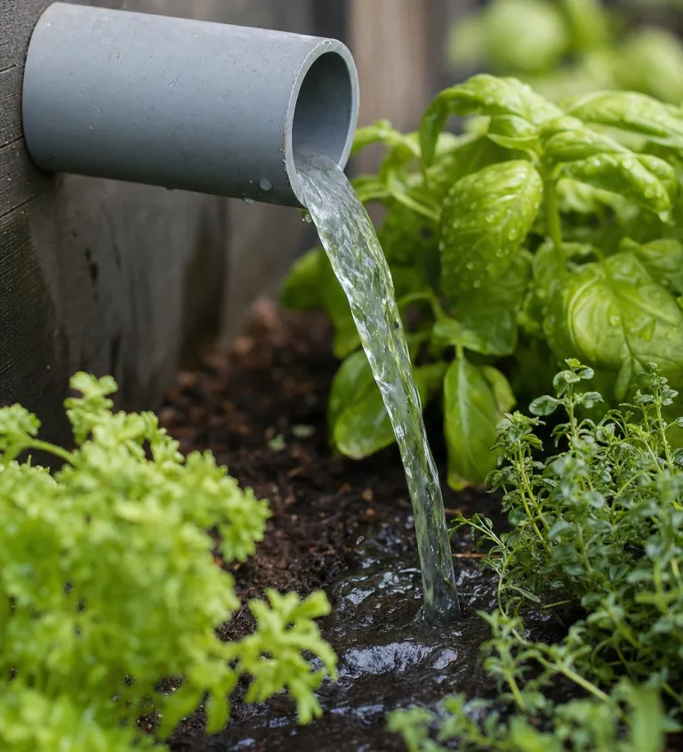 Nutrient water feeding the plant beds