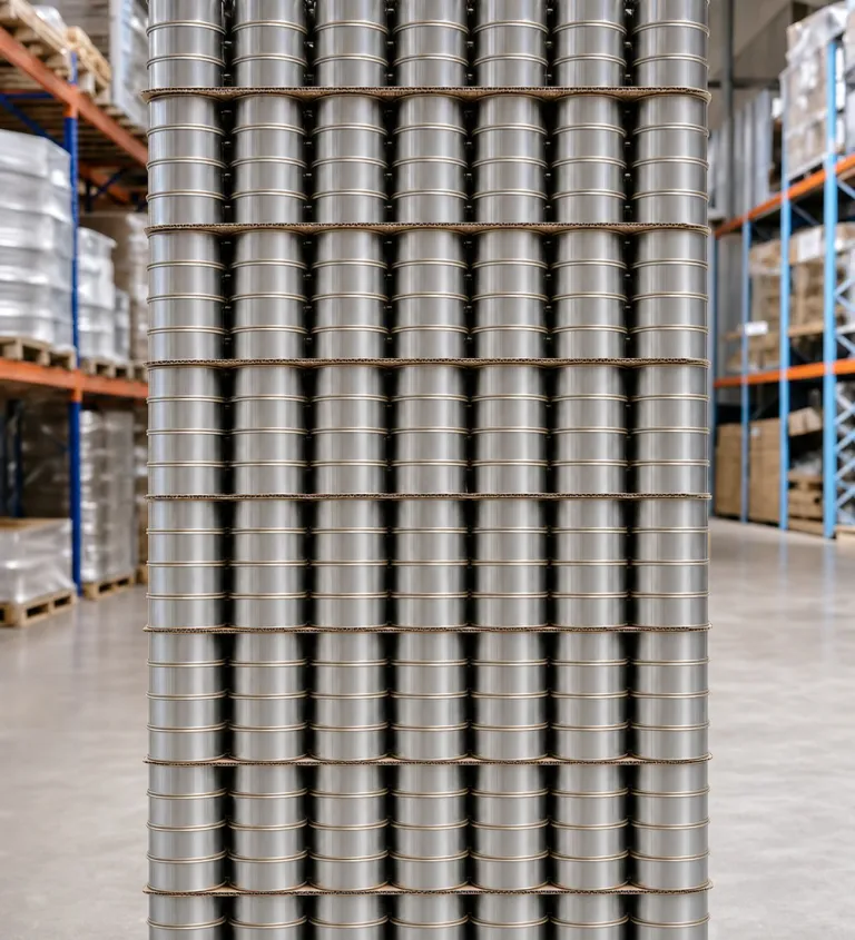 Stacked empty fish cans