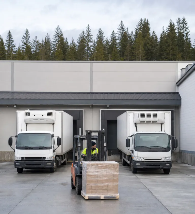 Refrigerated trucks at the dispatch docks