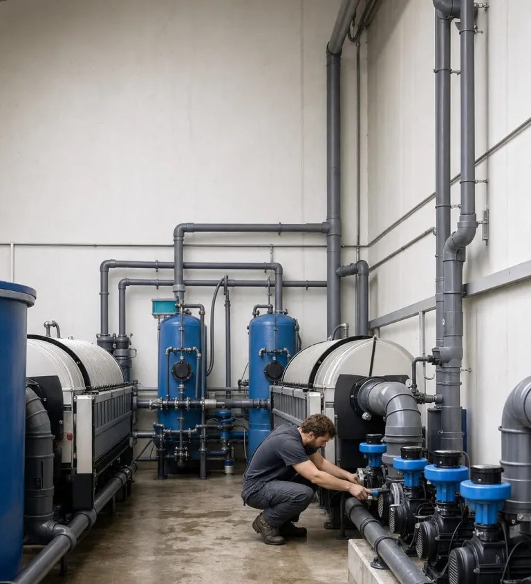 Drum filters and pumps of the recirculation system