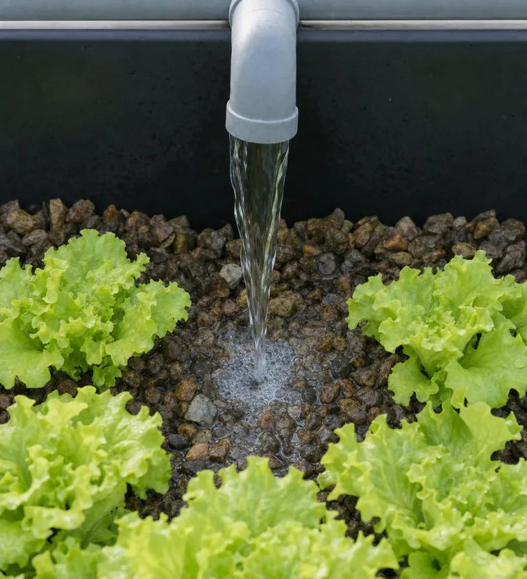Nutrient water feeding the plant beds