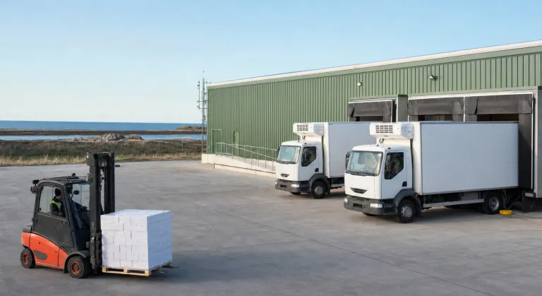 Refrigerated trucks at the dispatch docks