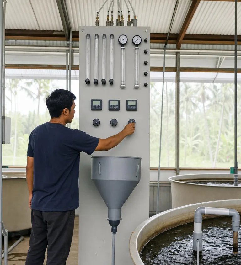 Feeding and oxygen control station beside the tanks