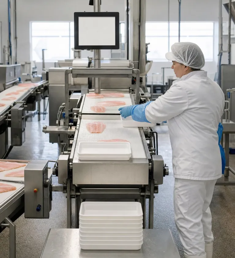 Grading and weighing station in the processing plant