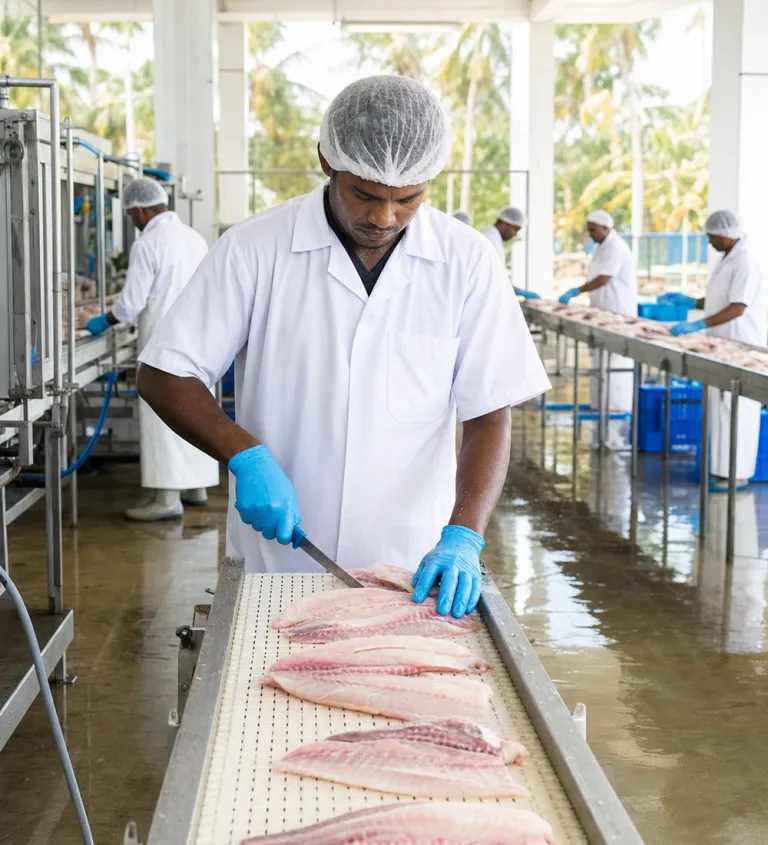 Filleting line in the processing plant