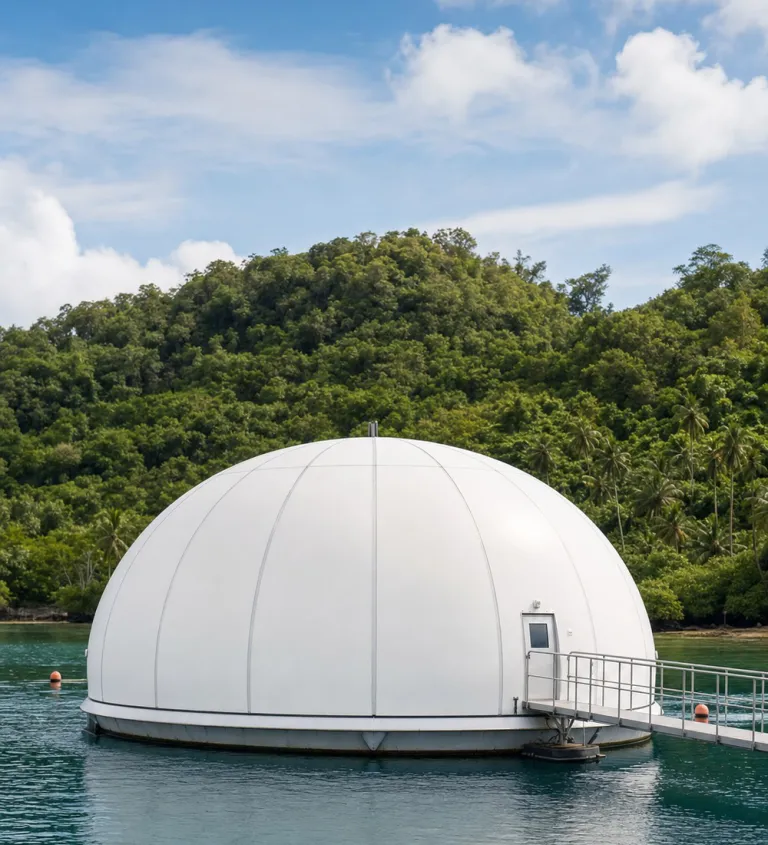 Closed floating pen in coastal water