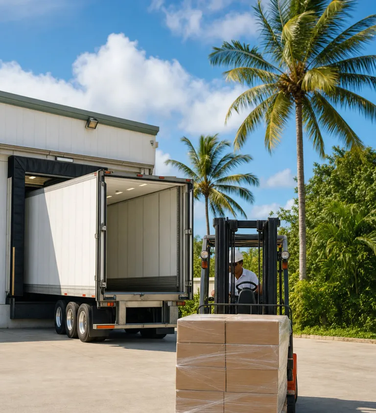 Refrigerated truck at the dispatch dock