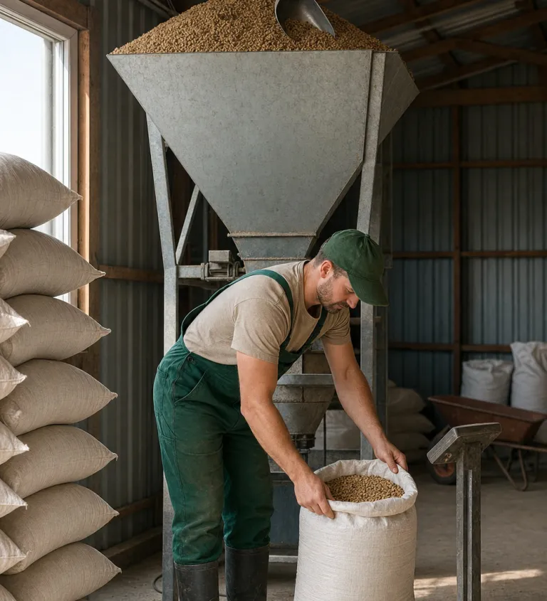 Weighing out a batch of feed