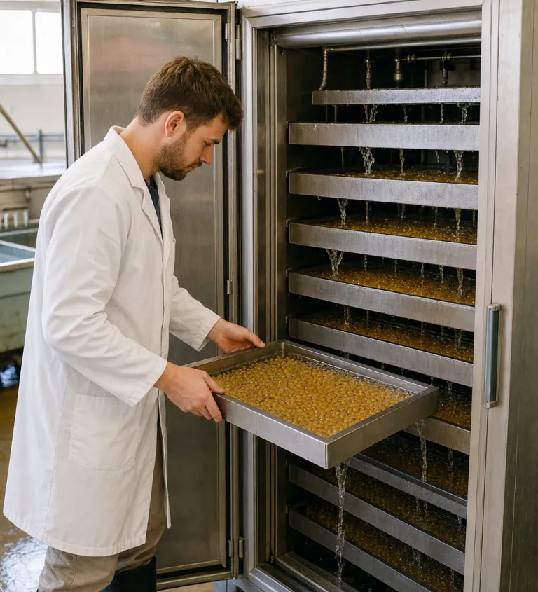 Egg incubation cabinet in the hatchery