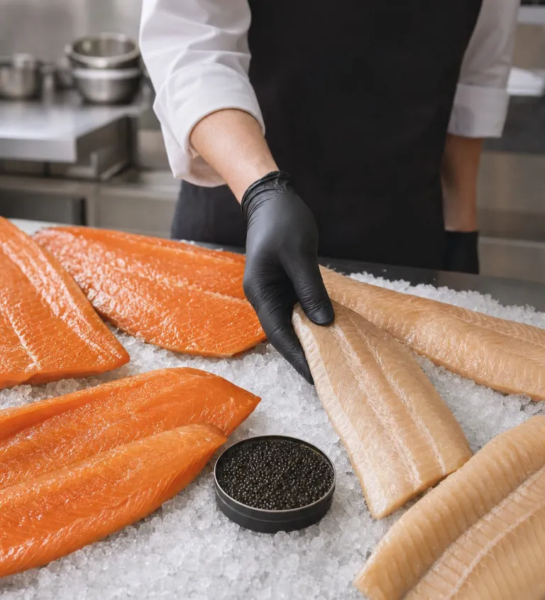 Smoked fillets and caviar on ice