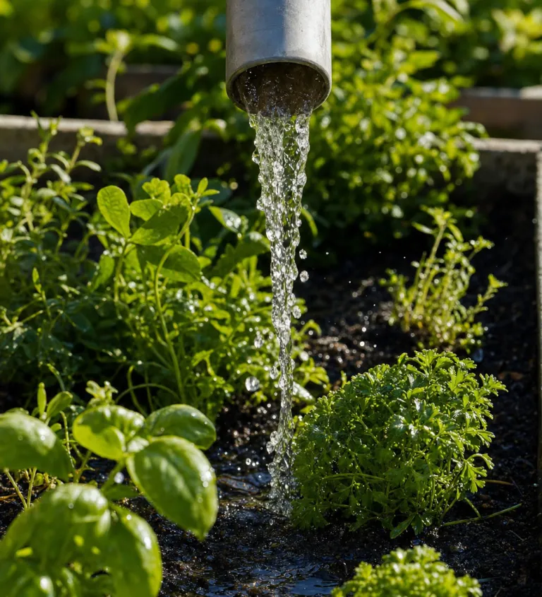 Nutrient water feeding the herb beds